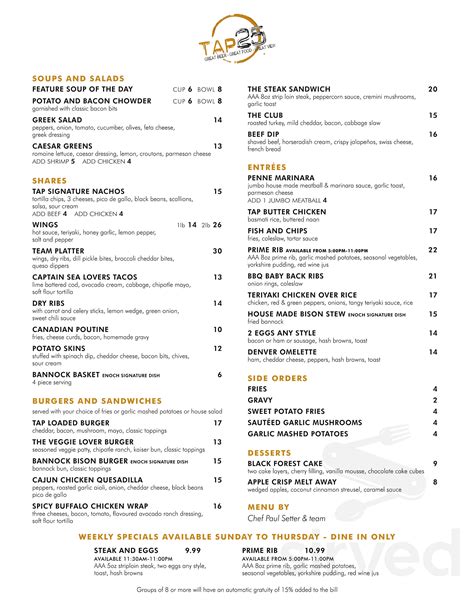 Casino Edmonton Menu