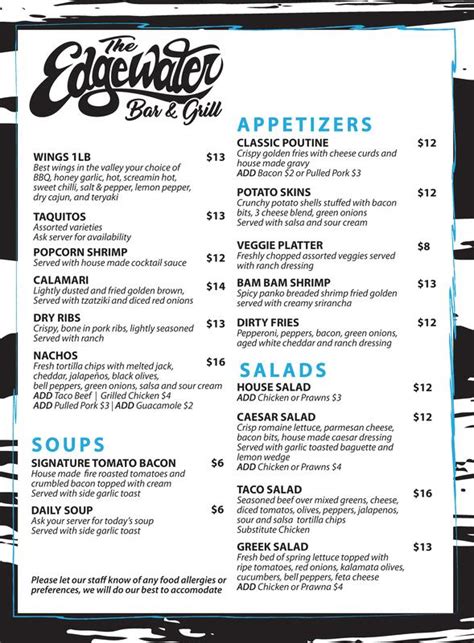 Edgewater Casino Menu