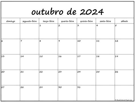 Outubro 2024 Calendario Com Slots De Tempo