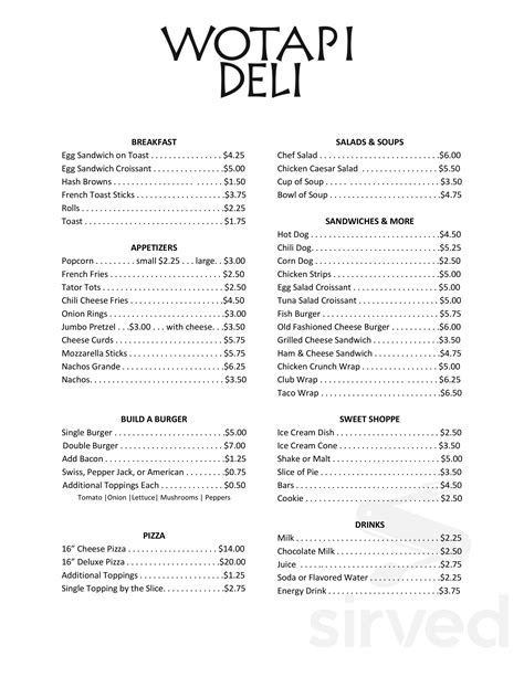 Pena Falls Casino Menu