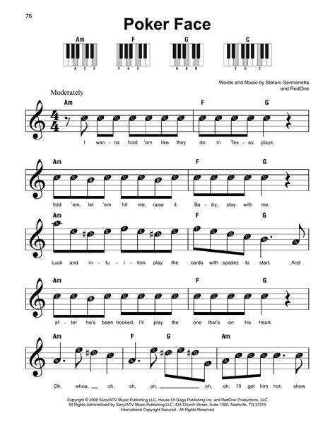 Poker Face Piano Carta Notas